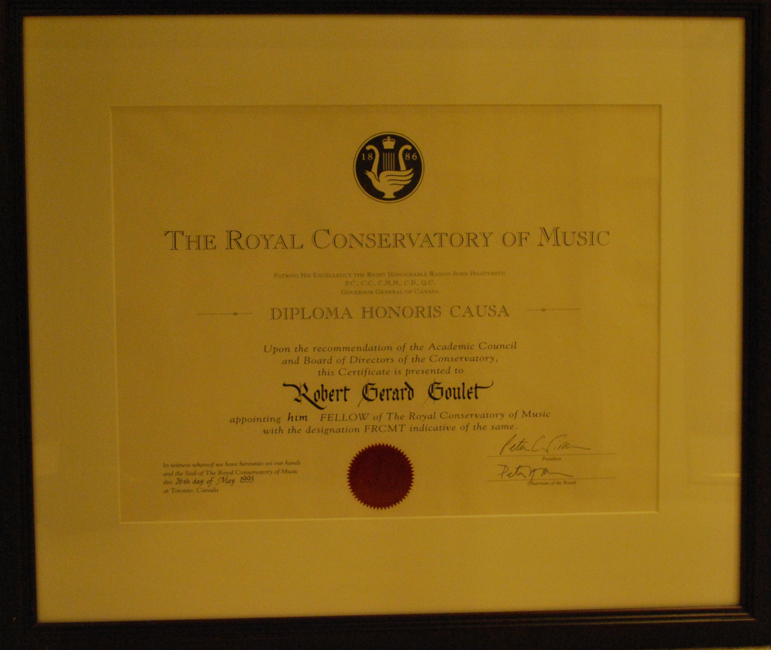 Royal Conservatory Of Music, Toronto, Ontario, CA  Fellowship (1993)